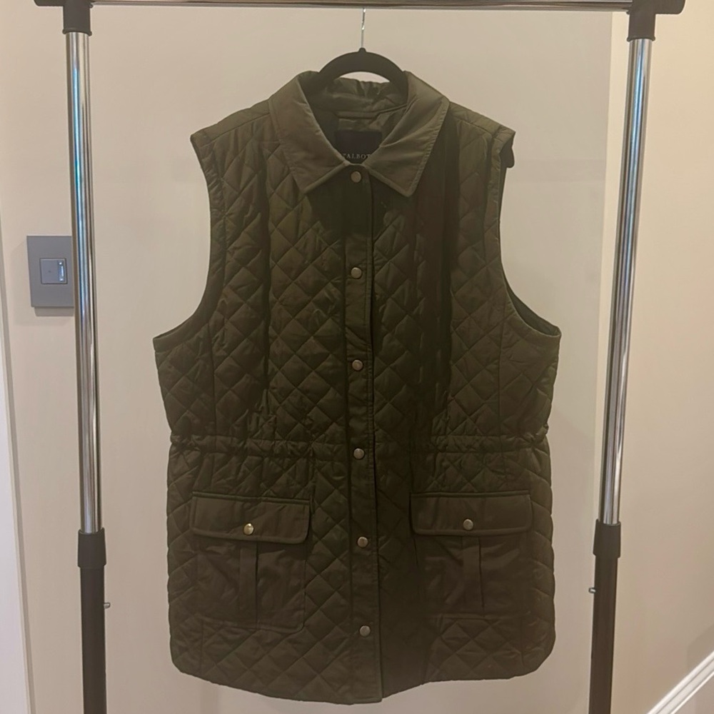 Talbots Olive Green Snap Front Collared Long Quil… - image 3